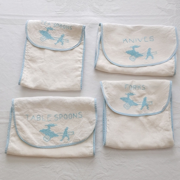 Vintage Embroidered  Silverware Holders Lot of 4 - Picture 1 of 13